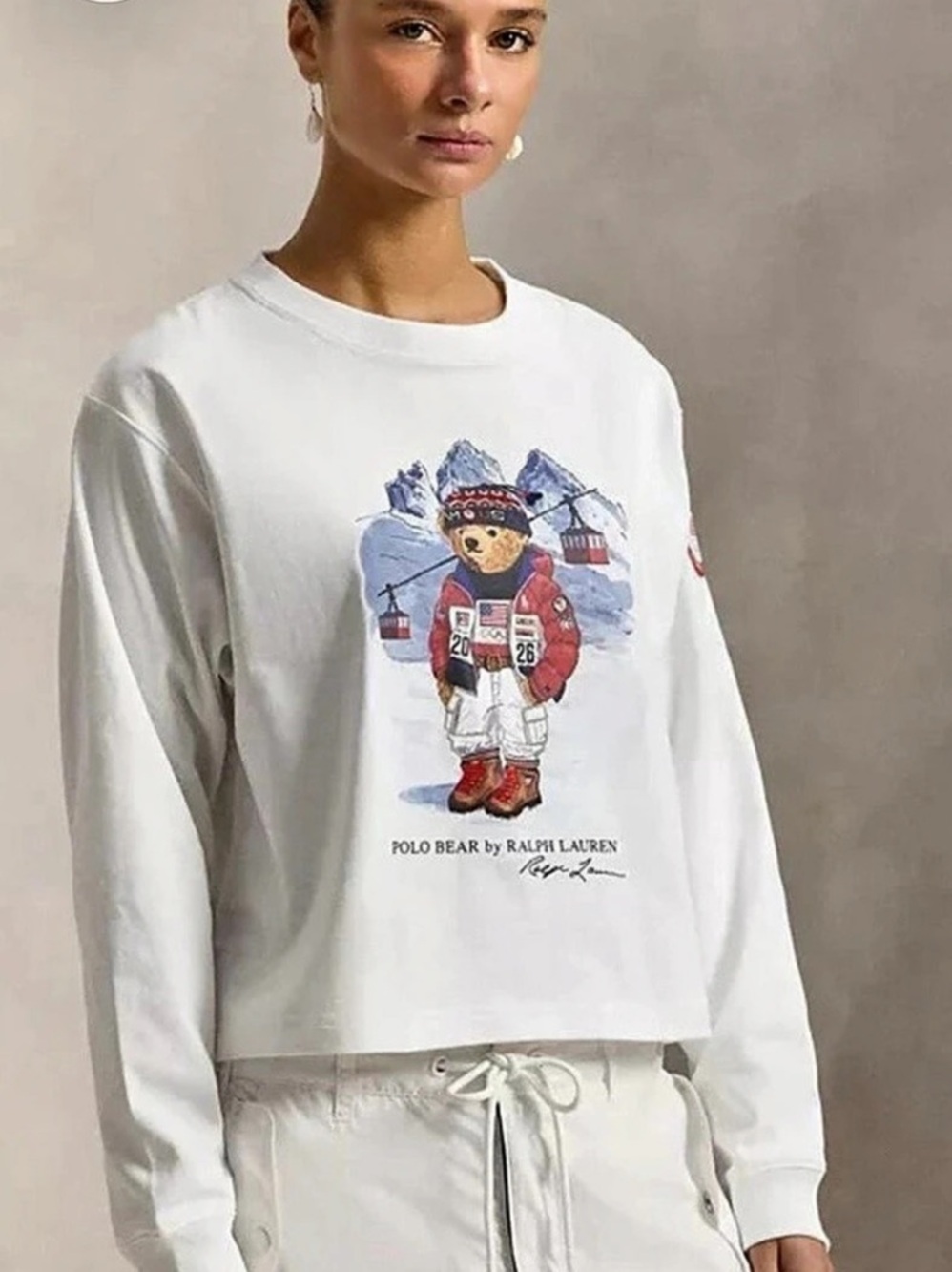 Polo Ralph Lauren Team USA Polo Bear Cotton Sweatshirt White & Blue XS